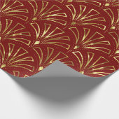 Art Deco Muster Gold auf dunkelrotem Hintergrund Geschenkpapier (Ecke)