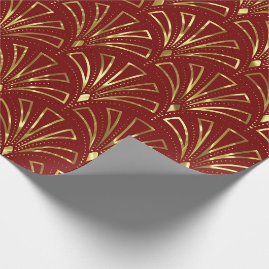 Art Deco Muster Gold auf dunkelrotem Hintergrund Geschenkpapier (Ecke)