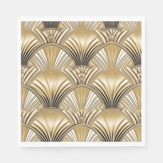 Art Deco Muster Gold Elfenbein Serviette (Vorderseite)