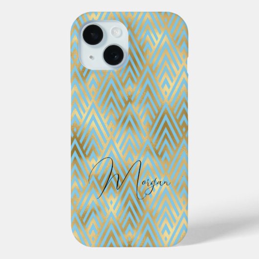 Art Deco Muster, Gold & Light Blue, Name des Skrip Case-Mate iPhone Hülle (Rückseite)
