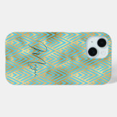 Art Deco Muster, Gold & Light Blue, Name des Skrip Case-Mate iPhone Hülle (Rückseite (Horizontal))