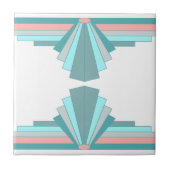 Art Deco Muster in Aquamarin & Peach Fliese (Vorderseite)
