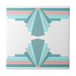 Art Deco Muster in Aquamarin & Peach Fliese