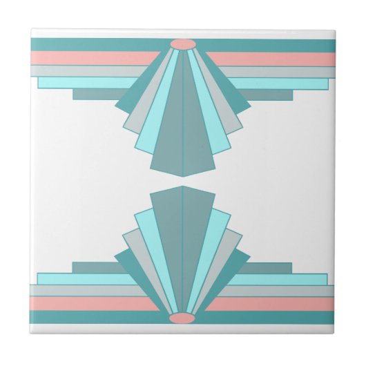 Art Deco Muster in Aquamarin & Peach Fliese (Vorderseite)