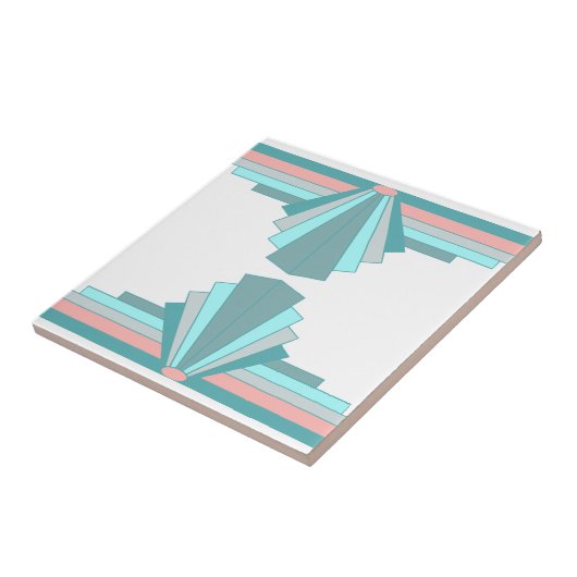 Art Deco Muster in Aquamarin & Peach Fliese (Seite)