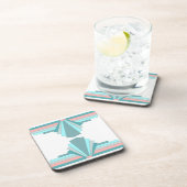 Art Deco Muster in Aquamarin & Peach Getränkeuntersetzer (Rechte Seite)