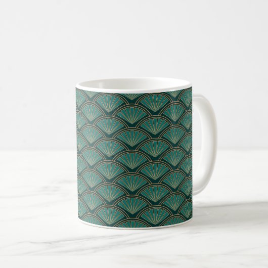 Art-Déco-Muster in aquamariner grüner Farbe Kaffeetasse (VorderseiteRechts)