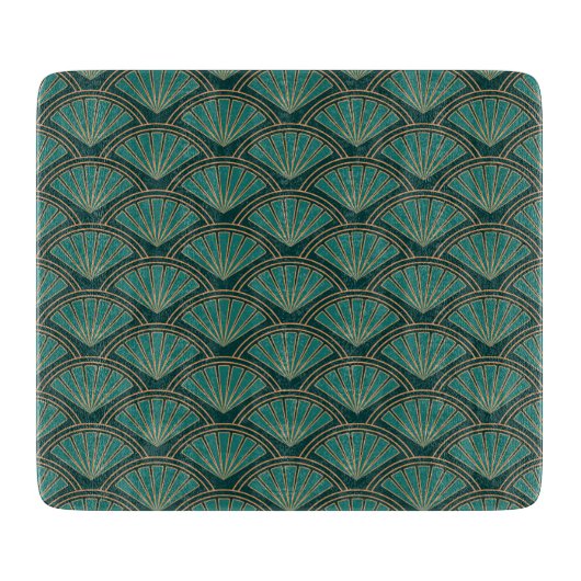 Art-Déco-Muster in aquamariner grüner Farbe Schneidebrett (Vorderseite)