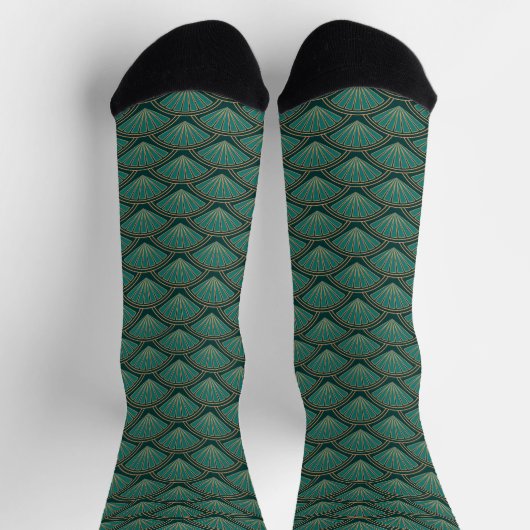 Art-Déco-Muster in aquamariner grüner Farbe Socken (Oben)