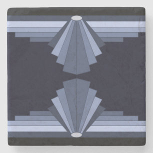 Art-Deco-Muster in blau-grauem und schwarzem Hinte Steinuntersetzer