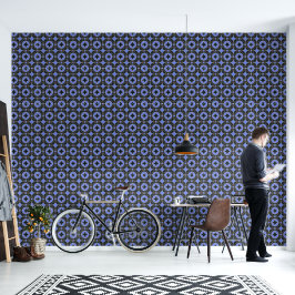 Art-Deco-Muster in Blau und Schwarz Tapete