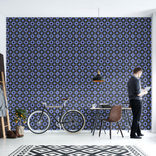 Art-Deco-Muster in Blau und Schwarz Tapete