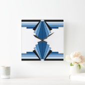 Art Deco Muster in Blues und Schwarz Quadratische Wanduhr (Zuhause)