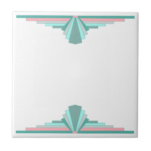 Art Deco-Muster in Grün und Pfirsich Fliese