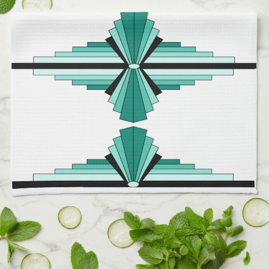 Art Deco Muster in Grüntöne Handtuch (Gefaltet)
