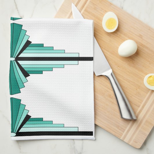 Art Deco Muster in Grüntöne Handtuch (Viertel Falte)