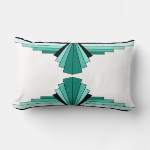 Art Deco Muster in Grüntönen und Black Lumbar Cush Lendenkissen