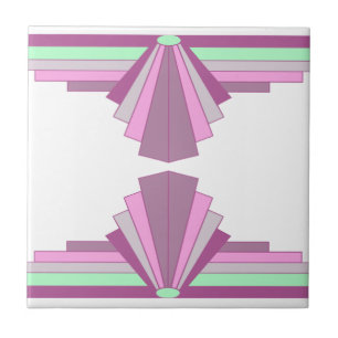 Art-Deco-Muster in Rosa und Grün Fliese