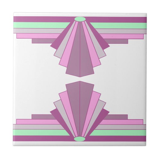 Art-Deco-Muster in Rosa und Grün Fliese (Vorderseite)