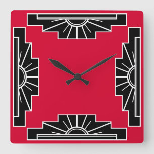 Art-Déco-Muster in Rot Quadratische Wanduhr