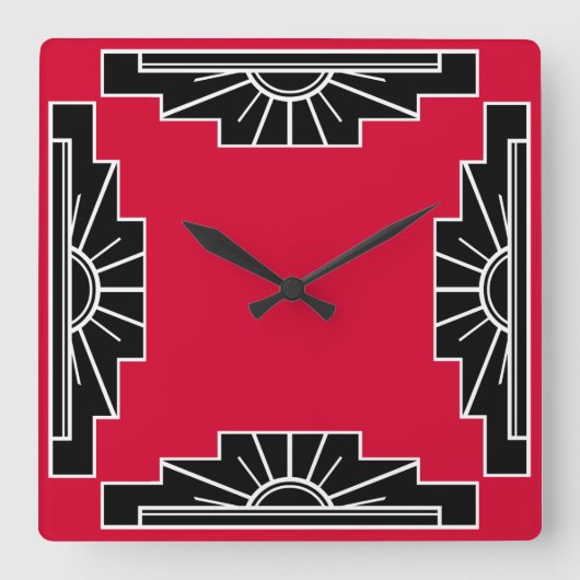 Art-Déco-Muster in Rot Quadratische Wanduhr (Vorderseite)