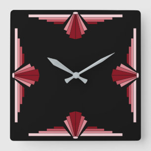 Art-Déco-Muster in Rot Quadratische Wanduhr