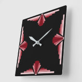 Art Deco Muster in Rot Quadratische Wanduhr (Winkel)