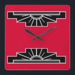 Art Deco Muster in Rot, Schwarz und Weiß Quadrat W Quadratische Wanduhr<br><div class="desc">Dieses rote Farbmuster,  das auf klassischen Deko-Formen basiert,  wird die Dekoration dieser Epoche Anzug geben</div>
