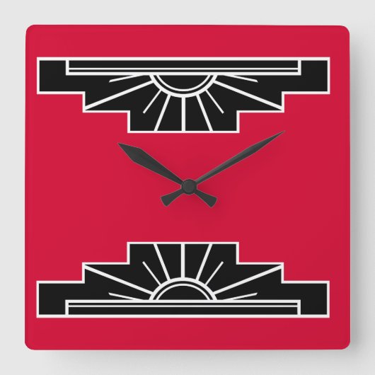 Art Deco Muster in Rot, Schwarz und Weiß Quadrat W Quadratische Wanduhr (Vorderseite)