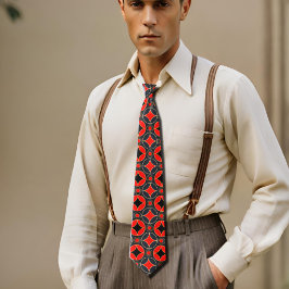 Art-Deco-Muster in Rot und Schwarz Krawatte