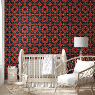 Art-Deco-Muster in Rot und Schwarz Tapete