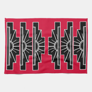 Art Deco Muster in rotem Geschirrtuch