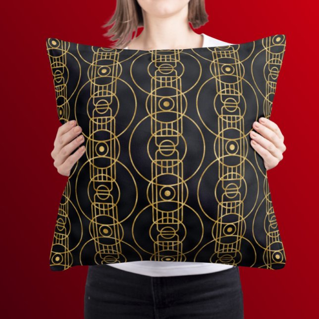 Art-Deco-Muster in Schwarz und Gold Kissen (Von Creator hochgeladen)