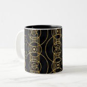 Art-Deco-Muster in Schwarz und Gold Zweifarbige Tasse (Vorderseite Links)