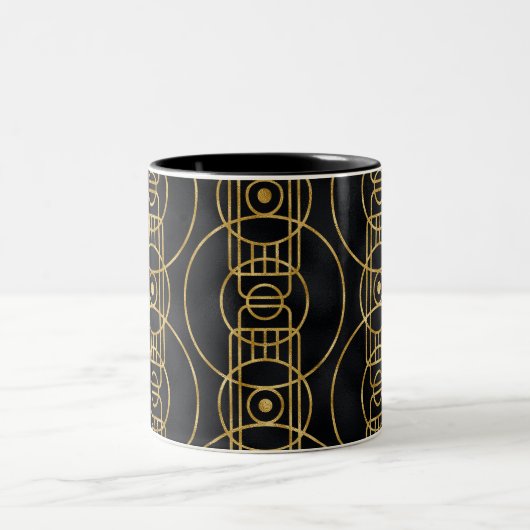Art-Deco-Muster in Schwarz und Gold Zweifarbige Tasse (Mittel)