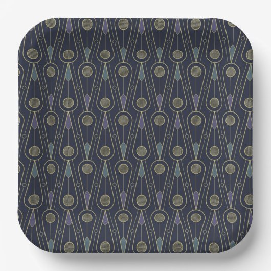 Art-Deco-Muster mit geometrischen Formen in Gold Pappteller (Vorderseite)