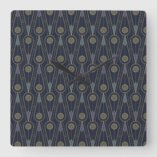 Art-Deco-Muster mit geometrischen Formen in Gold Quadratische Wanduhr