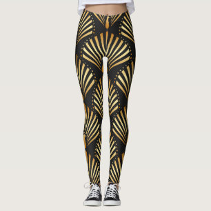 Art Deco Muster mit goldenem Pfau Leggings