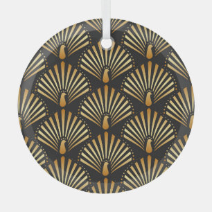 Art Deco Muster mit goldenem Pfau Ornament Aus Glas