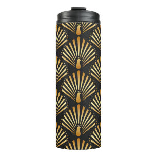 Art Deco Muster mit goldenem Pfau Thermosbecher