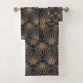 Art Deco-Muster mit goldenen Blumenmotiven Badhandtuch Set