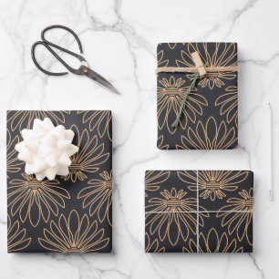 Art Deco-Muster mit goldenen Blumenmotiven Geschenkpapier Set