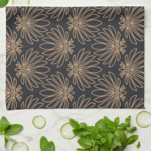 Art Deco-Muster mit goldenen Blumenmotiven Geschirrtuch