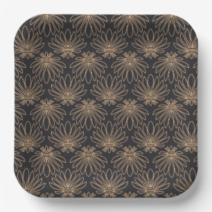 Art Deco-Muster mit goldenen Blumenmotiven Pappteller