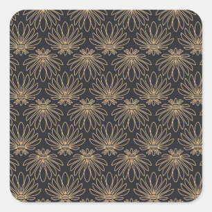 Art Deco-Muster mit goldenen Blumenmotiven Quadratischer Aufkleber
