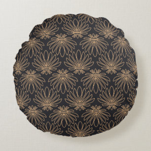 Art Deco-Muster mit goldenen Blumenmotiven Rundes Kissen