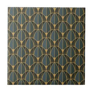 Art Deco-Muster mit goldenen geometrischen Formen Fliese