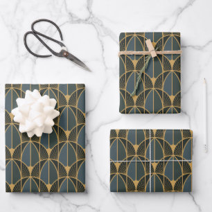 Art Deco-Muster mit goldenen geometrischen Formen Geschenkpapier Set