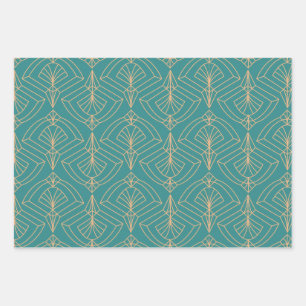 Art Deco-Muster mit goldenen geometrischen Formen Geschenkpapier Set