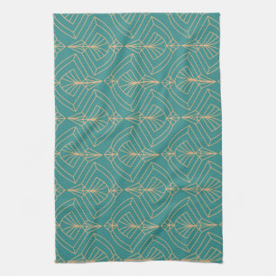Art Deco-Muster mit goldenen geometrischen Formen Geschirrtuch
